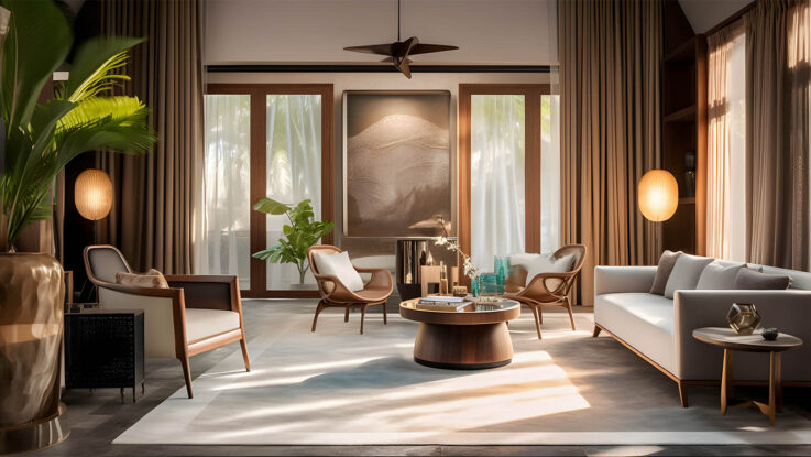 Doğal tonlarda dekore edilmiş konforlu otel tasarım uygulaması