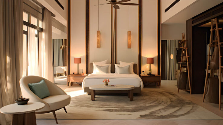 Geniş ve ferah suite oda tasarımı ile modern otel dekorasyonu