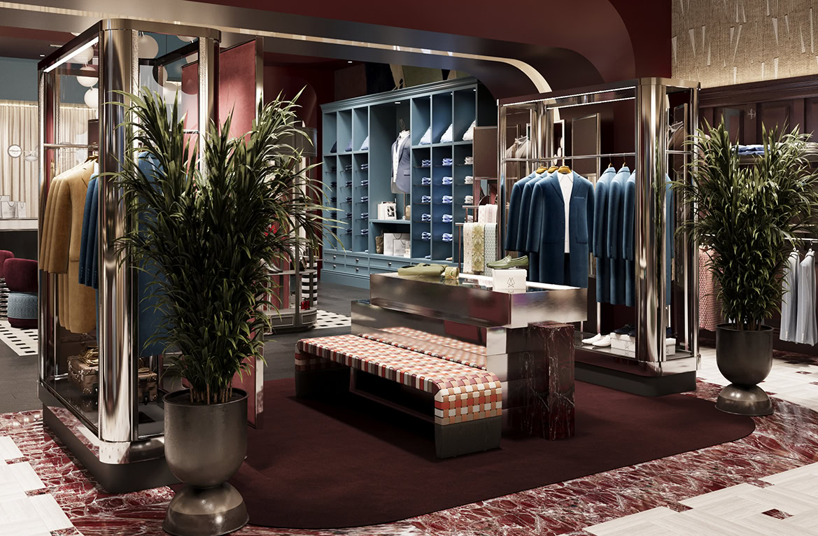 Özel tasarım krom askı sistemleri ve teşhir üniteleriyle mağaza dekorasyonu uygulaması